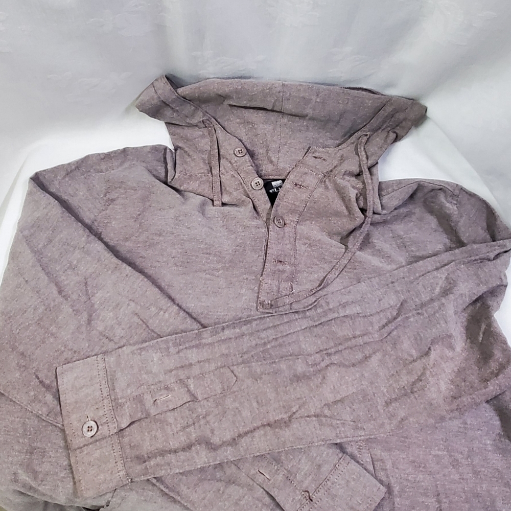 ELXR Men's Brown L/S Drawstring Hem Nautical Hooded Pullover XL